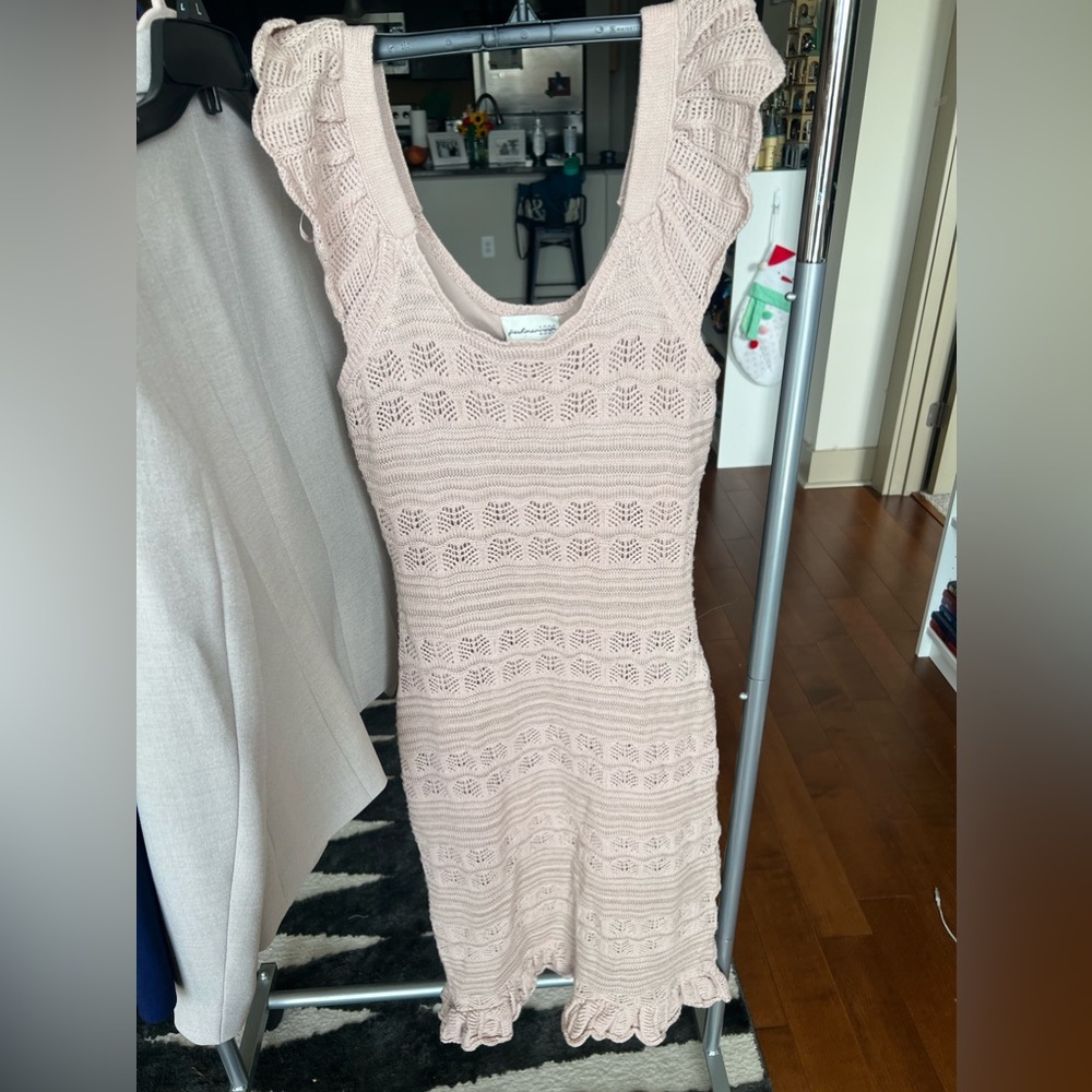 Pink Sweater Dress with Ruffle Sleeves